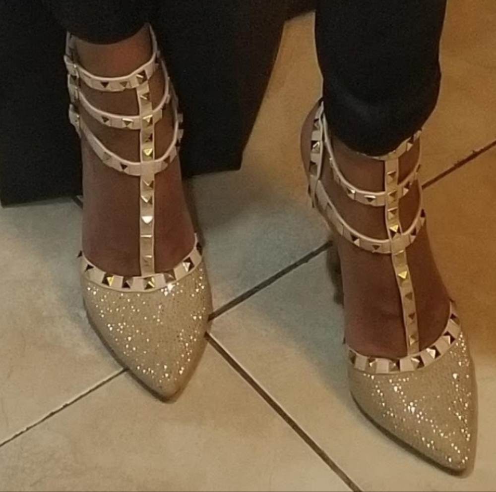 Feel And Look Like Valetino.Wild Diva Studded Tan Heels